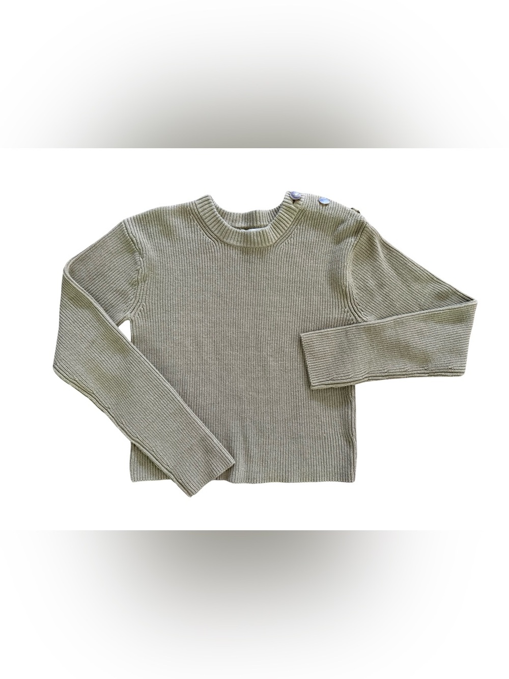 Vince Cotton Rib Knit Sweater Button shoulder Sage Green Crewneck Pullover Small